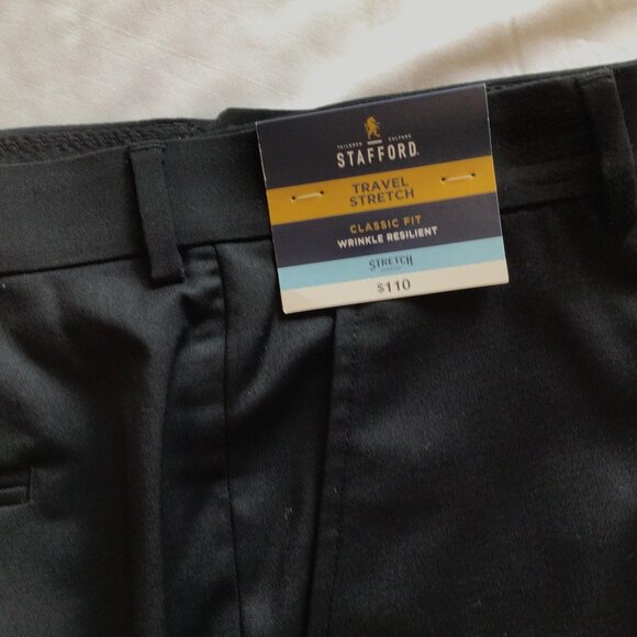 Men's Black Stafford Dress Pants Flat Front Travel Stretch Classic Fit 40X30 - Picture 2 of 3